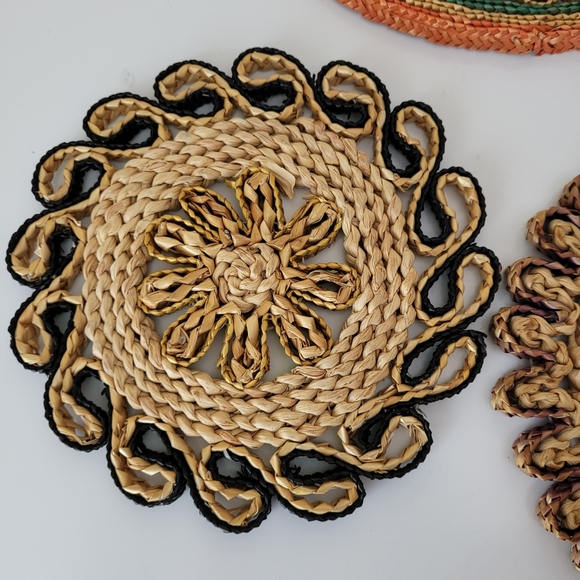 Vintage Rattan Raffia Trivets Lot of Three - Picture 7 of 11